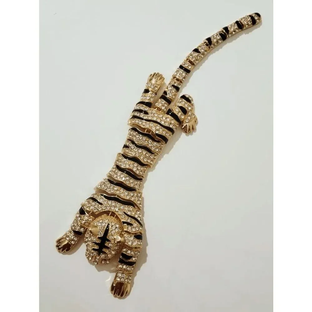 🐯 ✨ Rhinestones Crouching Tiger Bendable Design Blingy Statement Brooch NEW